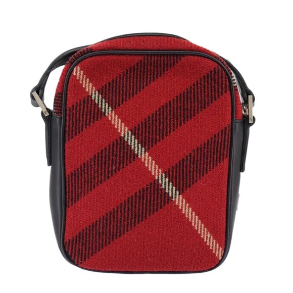 BURBERRY Nova Check Shoulder Bag Wool Red Silver - Picture 3 of 16